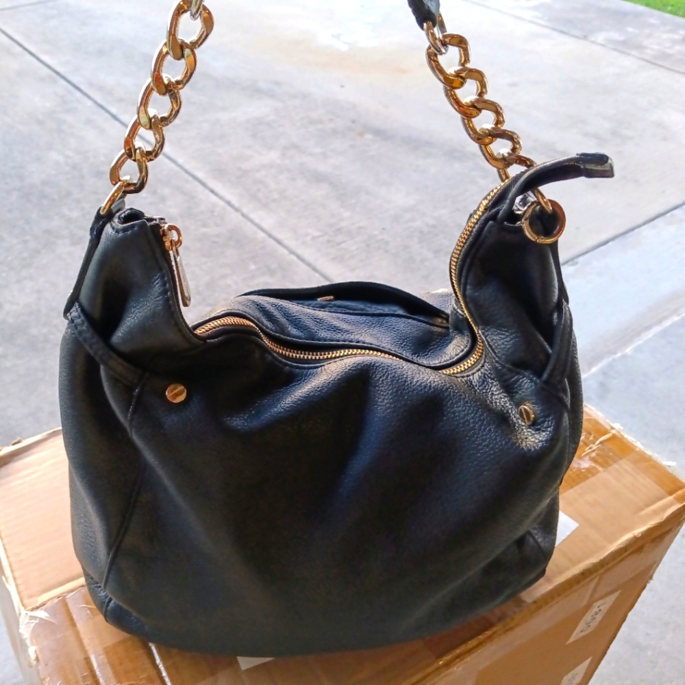 Michael Kors Black Leather Chain Hobo Handbag
